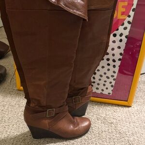 Brown Leather Wedge tall Boots